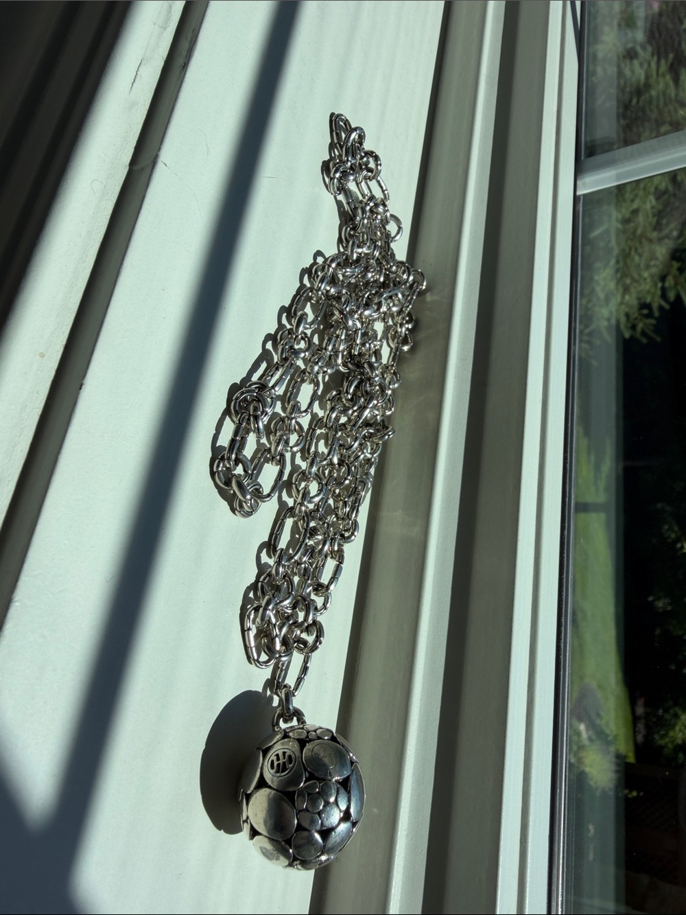 Silver Chunky Chain Necklace with Decorative Orb Pendant